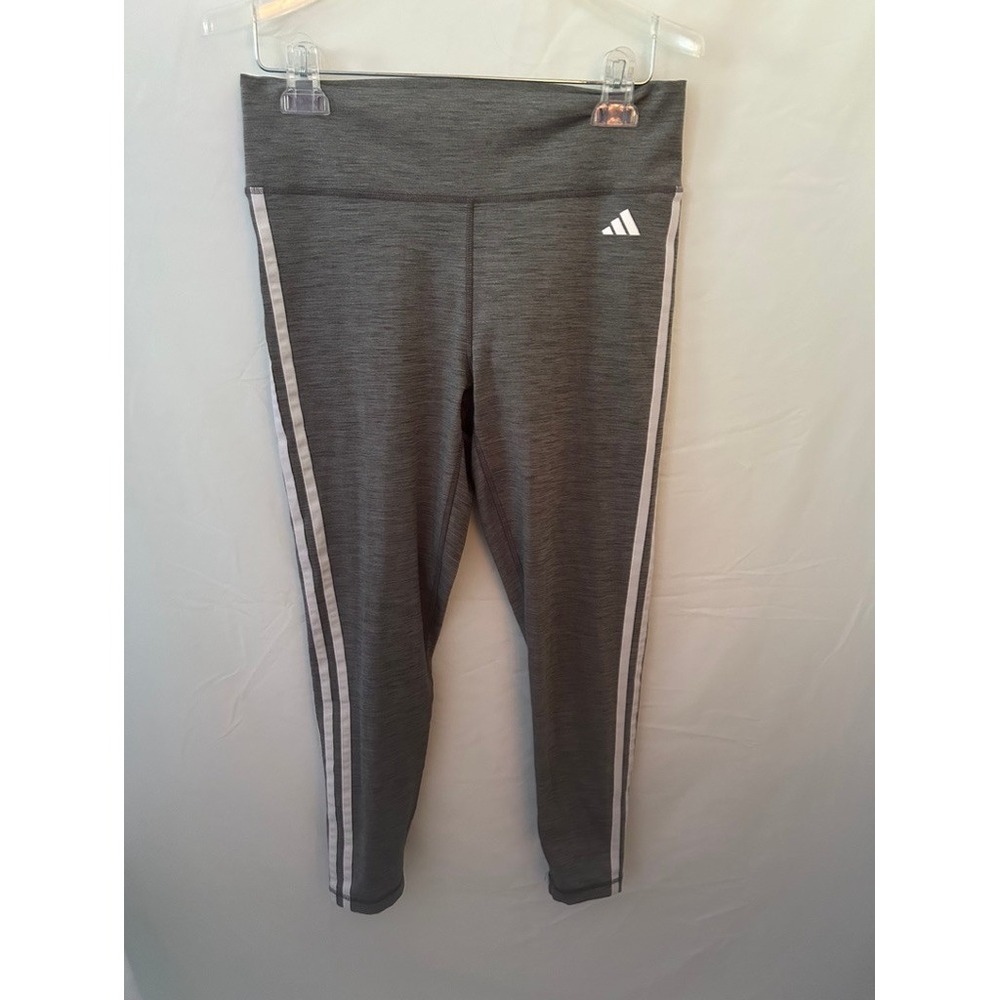 Adidas Womens AEROREADY Heathered Grey 3-Stripe High Rise Training Leggings L